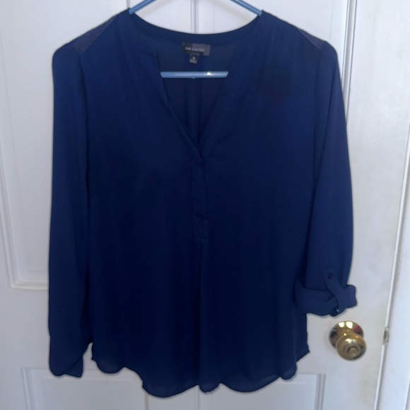 The Limited V-Neck Blouse in navy blue. - Picture 1 of 4